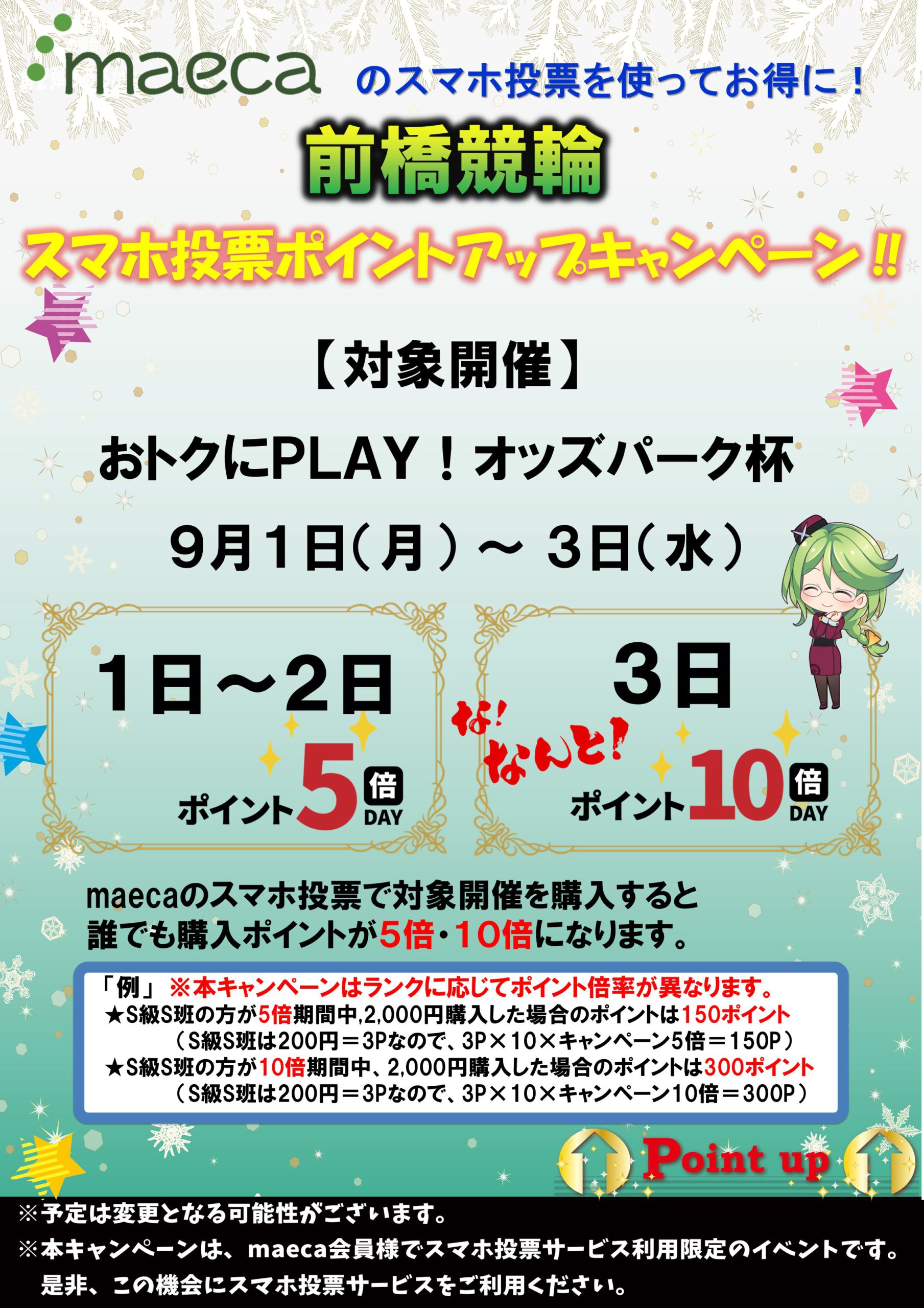 maecaスマホ投票ポイントアップキャンペーン9月